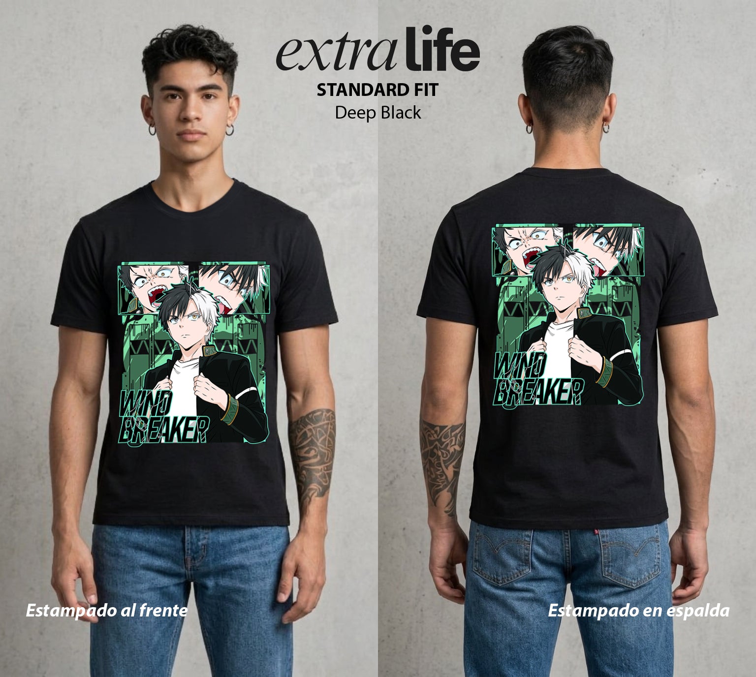 Las Calles del Viento | El Viento del Bien #04464 - Playera Standard Fit | Deep Black - Foto en modelo