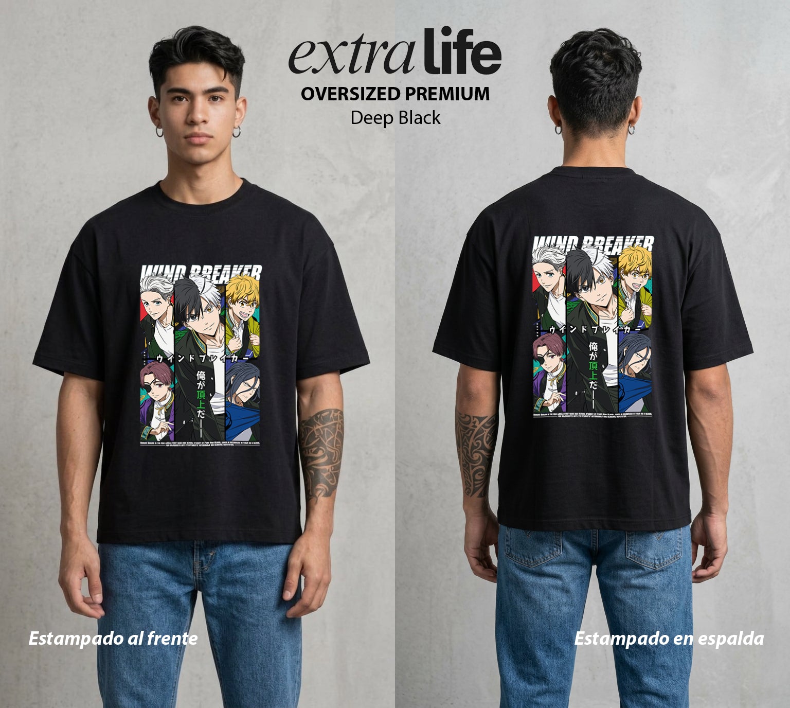 Las Calles del Viento | El Viento del Corazon #04465 - Playera Oversized Premium | Deep Black - Foto en modelo