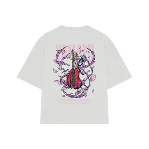 Playera streetwear premium de anime y gaming ExtraLife MX, corte boxy oversized drop shoulder heavyweight en color Deep Black y Off-White, moda urbana mexicana de culto.