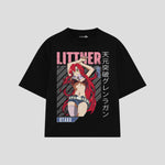 Playera streetwear premium de anime y gaming ExtraLife MX, corte boxy oversized drop shoulder heavyweight en color Deep Black y Off-White, moda urbana mexicana de culto.