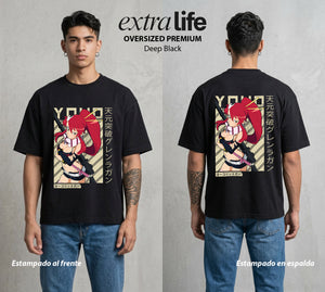 Mas Alla del Cielo | El Fuego del Destino #04469 - Playera Oversized Premium | Deep Black - Foto en modelo