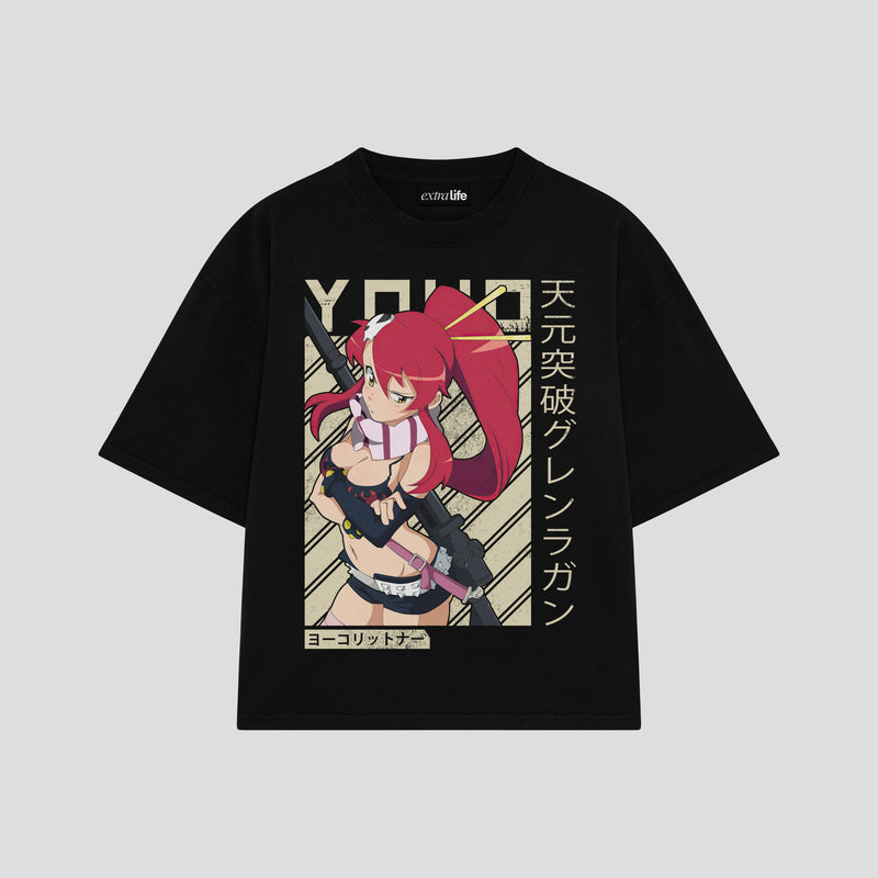 Playera streetwear premium de anime y gaming ExtraLife MX, corte boxy oversized drop shoulder heavyweight en color Deep Black y Off-White, moda urbana mexicana de culto.