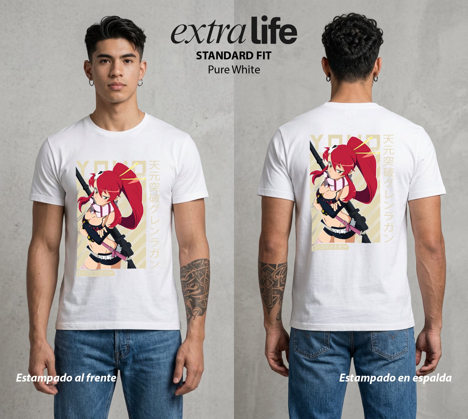 Mas Alla del Cielo | El Fuego del Destino #04469 - Playera Standard Fit | Pure White - Foto en modelo