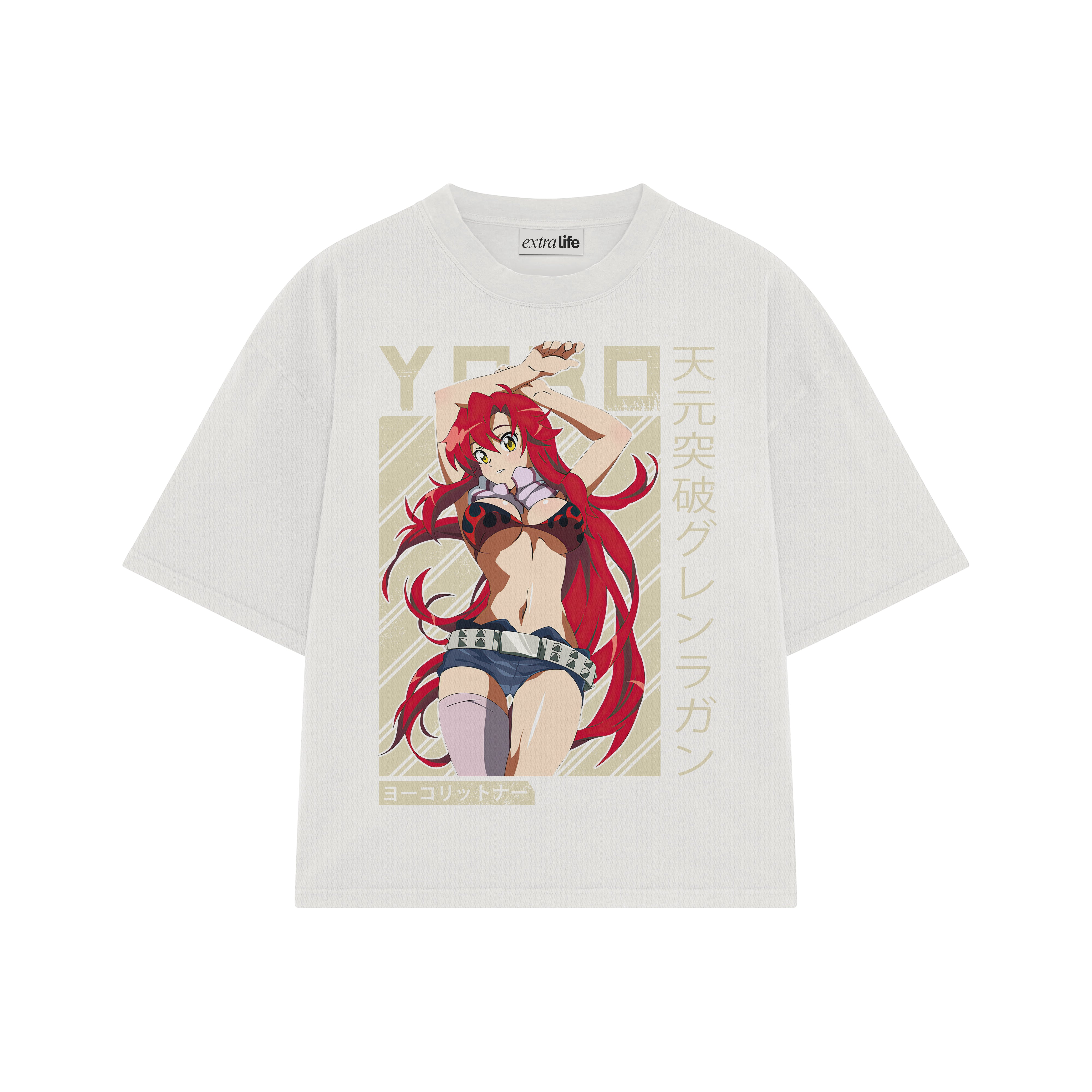 Playera streetwear premium de anime y gaming ExtraLife MX, corte boxy oversized drop shoulder heavyweight en color Deep Black y Off-White, moda urbana mexicana de culto.