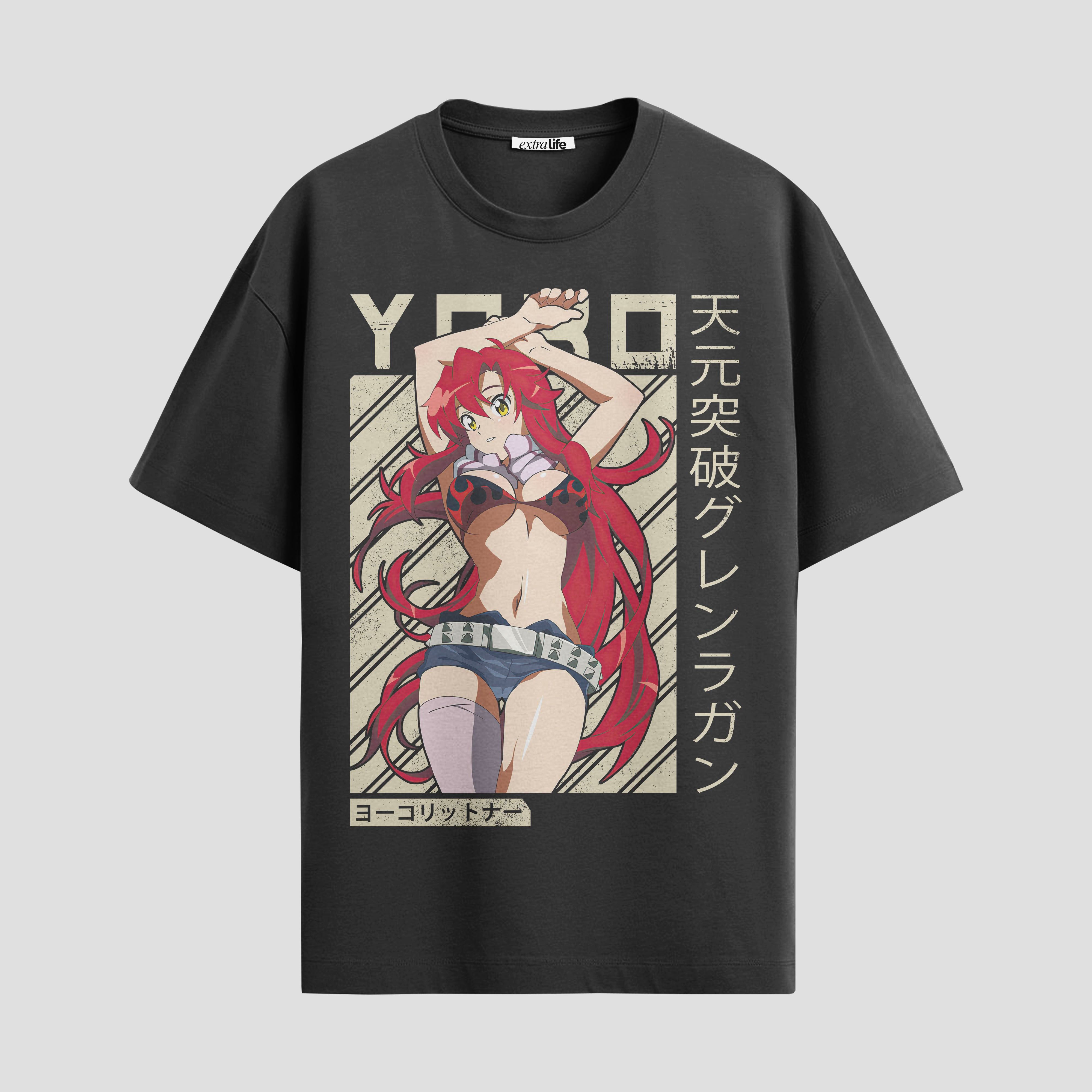 Playera urbana de anime y gaming ExtraLife MX, corte Standard Fit unisex ligero y transpirable en color Deep Black y Pure White, ropa de uso diario para gym y casual.