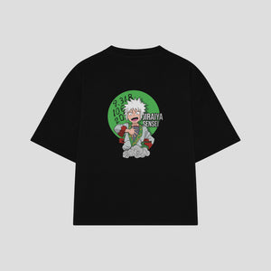Playera streetwear premium de anime y gaming ExtraLife MX, corte boxy oversized drop shoulder heavyweight en color Deep Black y Off-White, moda urbana mexicana de culto.