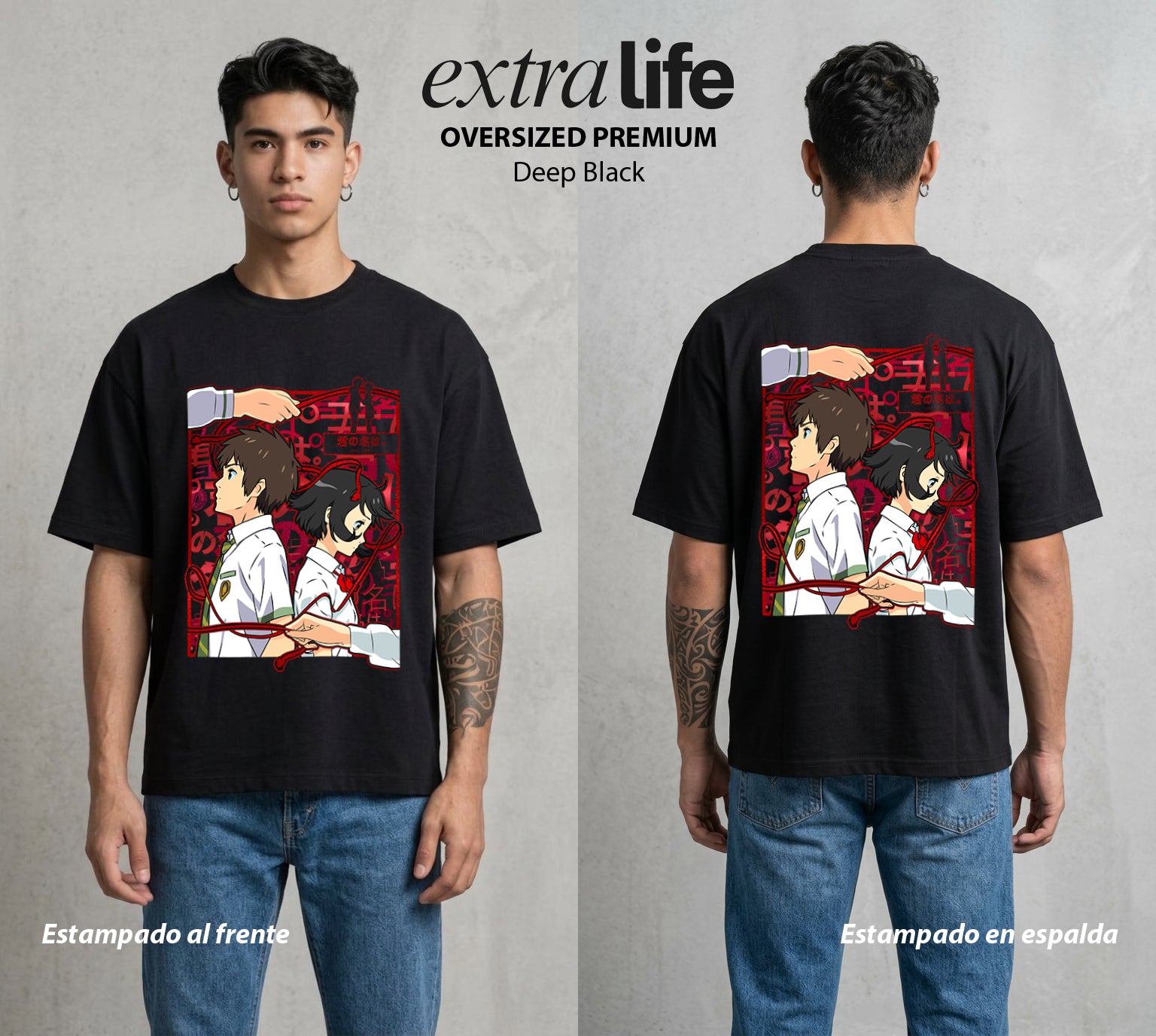 El Hilo del Destino | El Poder del Destino #04474 - Playera Oversized Premium | Deep Black - Foto en modelo