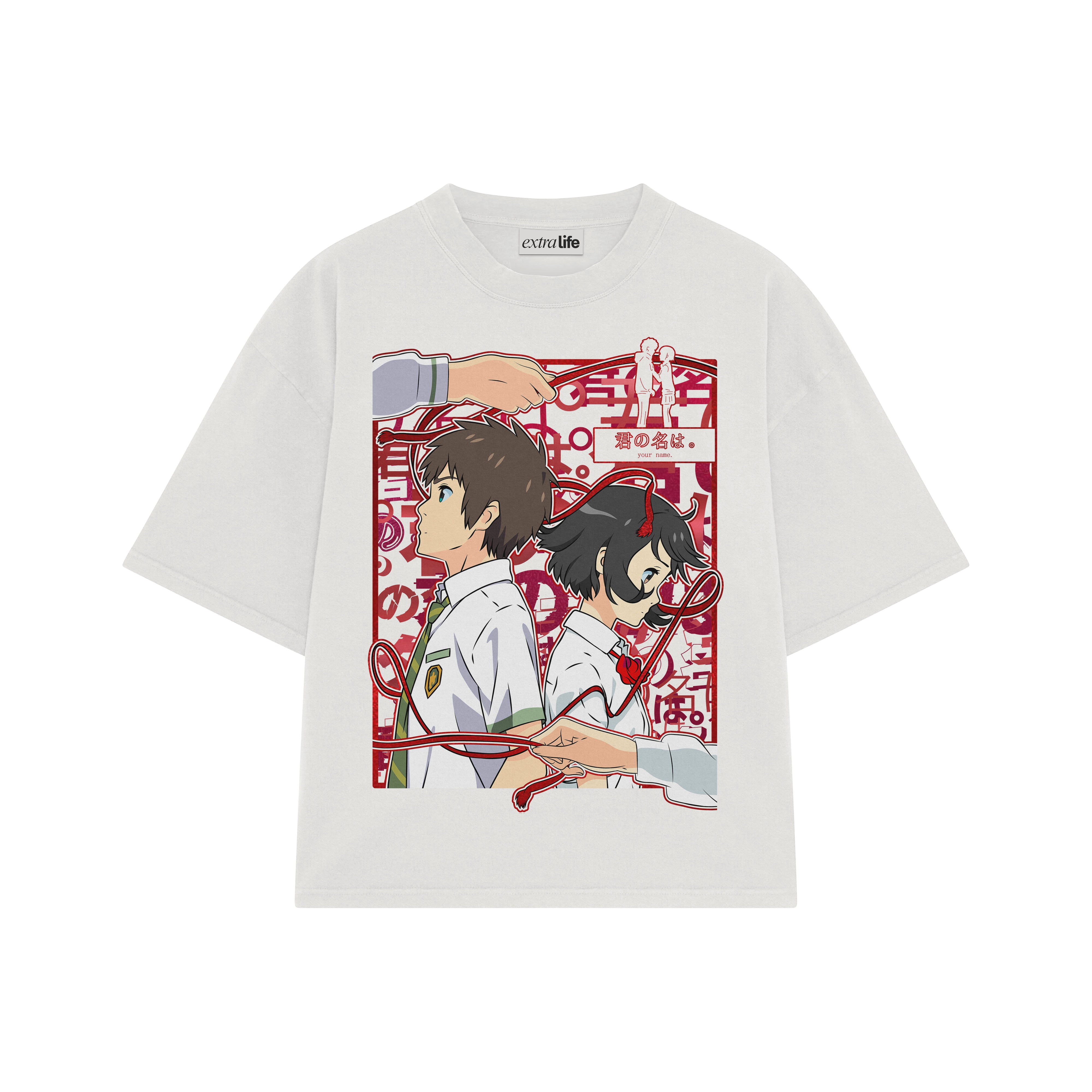 Playera streetwear premium de anime y gaming ExtraLife MX, corte boxy oversized drop shoulder heavyweight en color Deep Black y Off-White, moda urbana mexicana de culto.