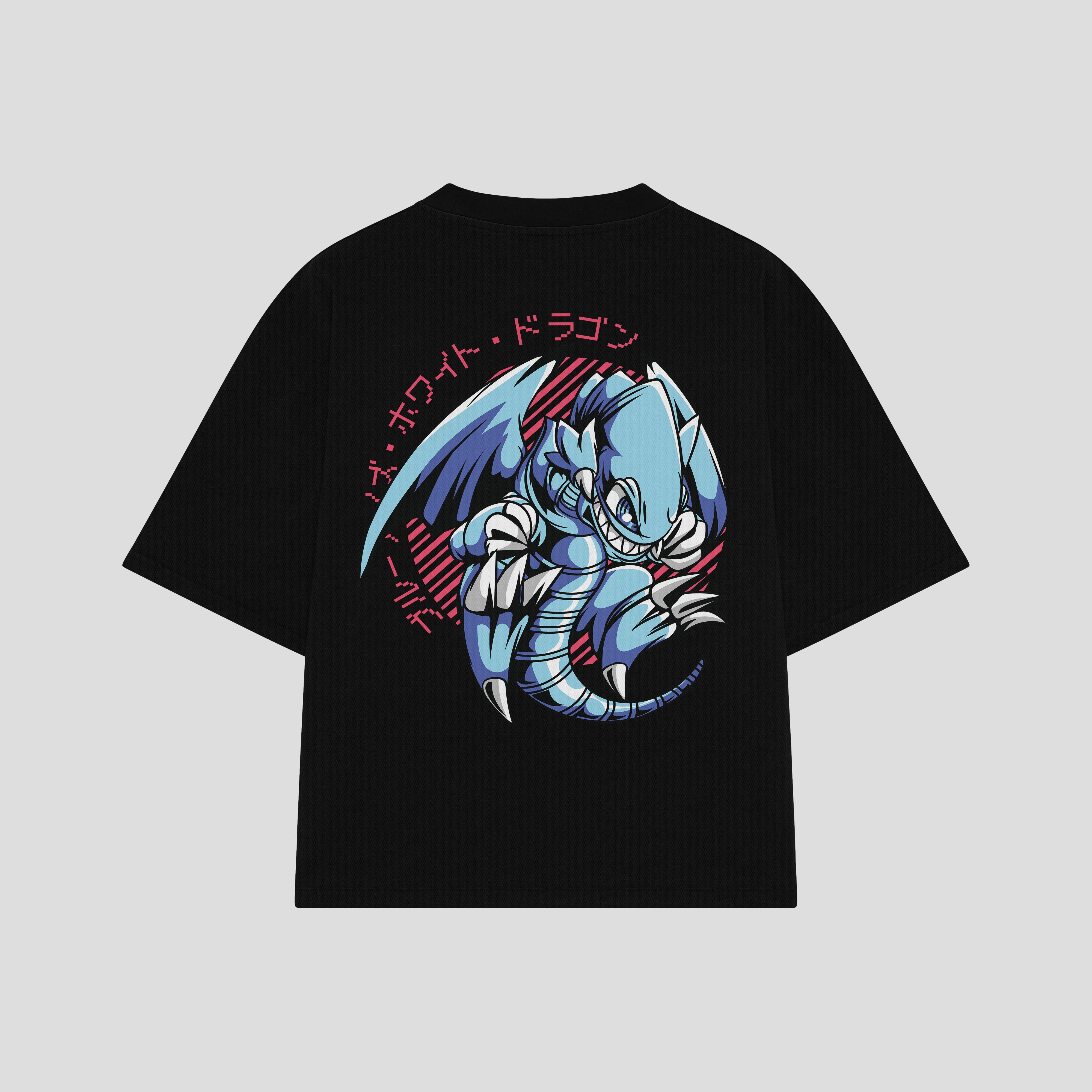Playera streetwear premium de anime y gaming ExtraLife MX, corte boxy oversized drop shoulder heavyweight en color Deep Black y Off-White, moda urbana mexicana de culto.