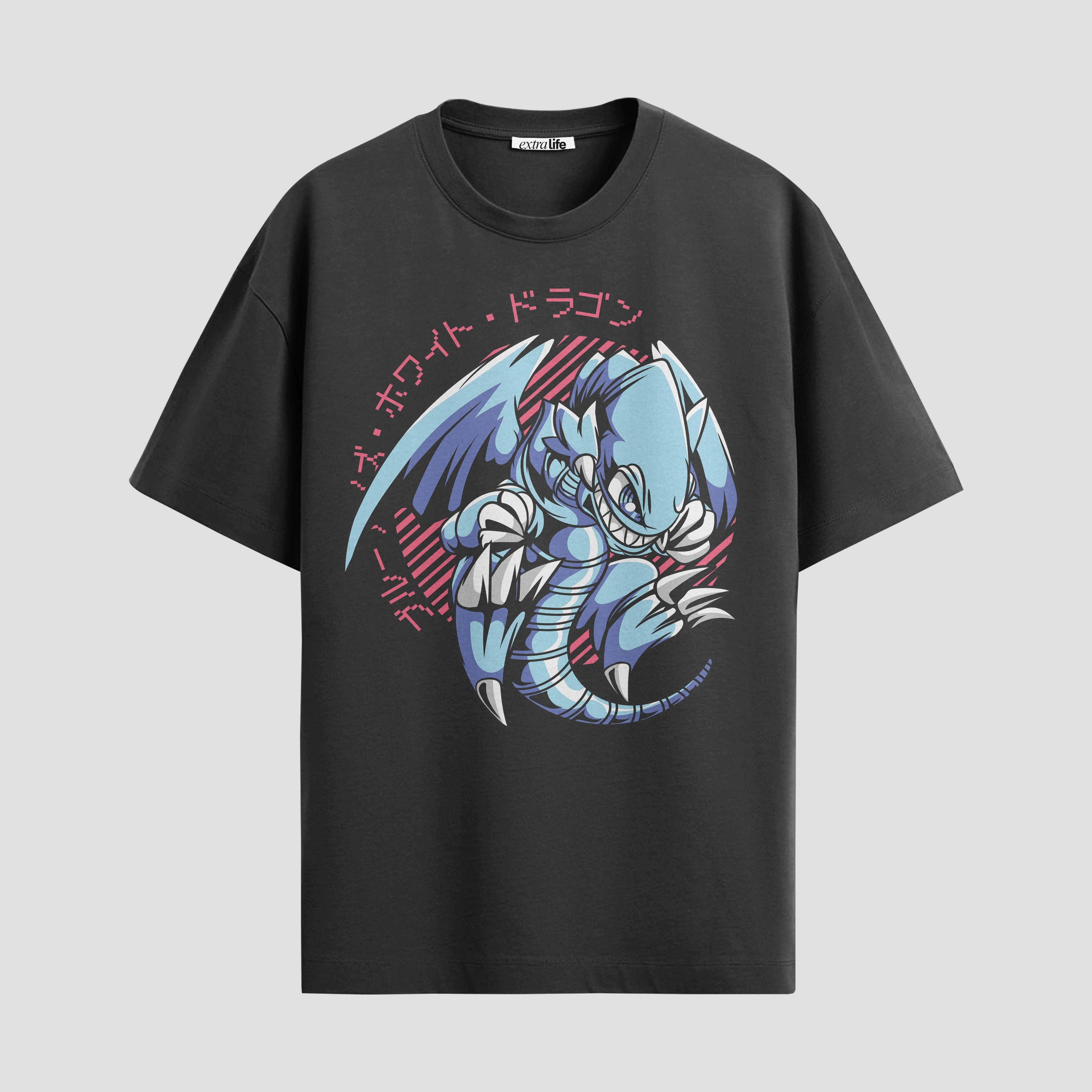 Playera urbana de anime y gaming ExtraLife MX, corte Standard Fit unisex ligero y transpirable en color Deep Black y Pure White, ropa de uso diario para gym y casual.