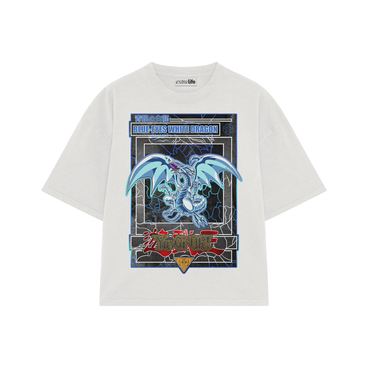 Playera streetwear premium de anime y gaming ExtraLife MX, corte oversized drop shoulder ligero y fresco en color Deep Black y Off-White, moda urbana mexicana de culto.