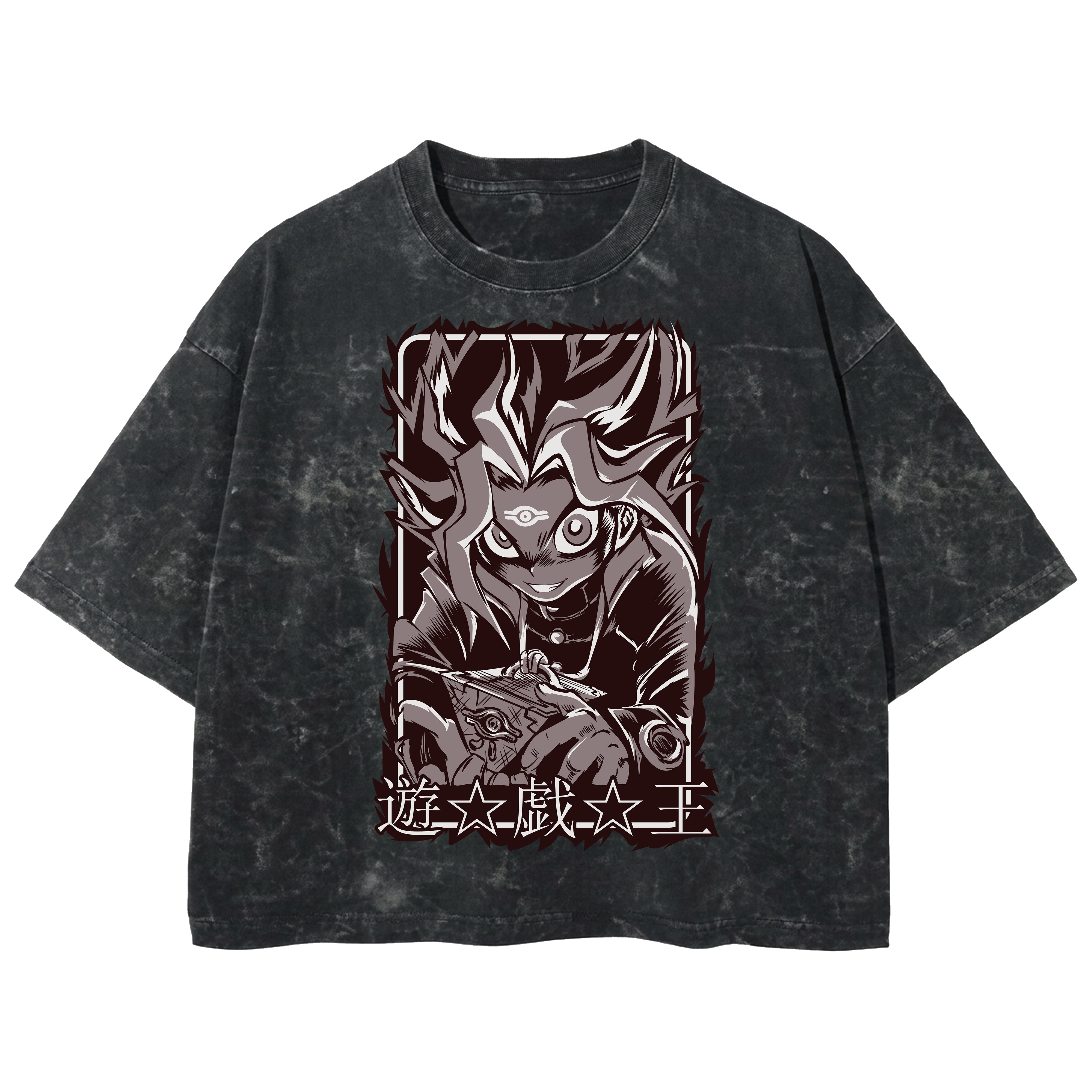 Playera streetwear premium de anime y gaming ExtraLife MX, corte boxy deluxe mineral wash heavyweight en color Acid Wash, moda urbana mexicana de culto.