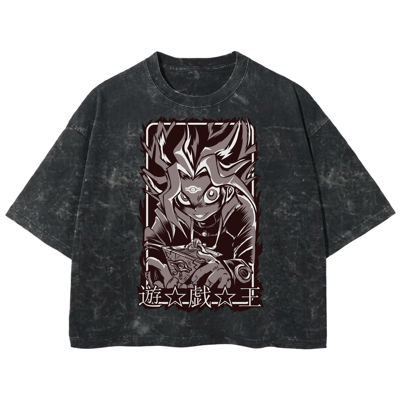 Playera streetwear premium de anime y gaming ExtraLife MX, corte boxy deluxe mineral wash heavyweight en color Acid Wash, moda urbana mexicana de culto.