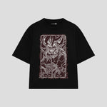 Playera streetwear premium de anime y gaming ExtraLife MX, corte boxy oversized drop shoulder heavyweight en color Deep Black y Off-White, moda urbana mexicana de culto.