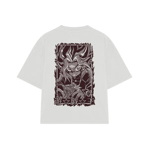 Playera streetwear premium de anime y gaming ExtraLife MX, corte boxy oversized drop shoulder heavyweight en color Deep Black y Off-White, moda urbana mexicana de culto.