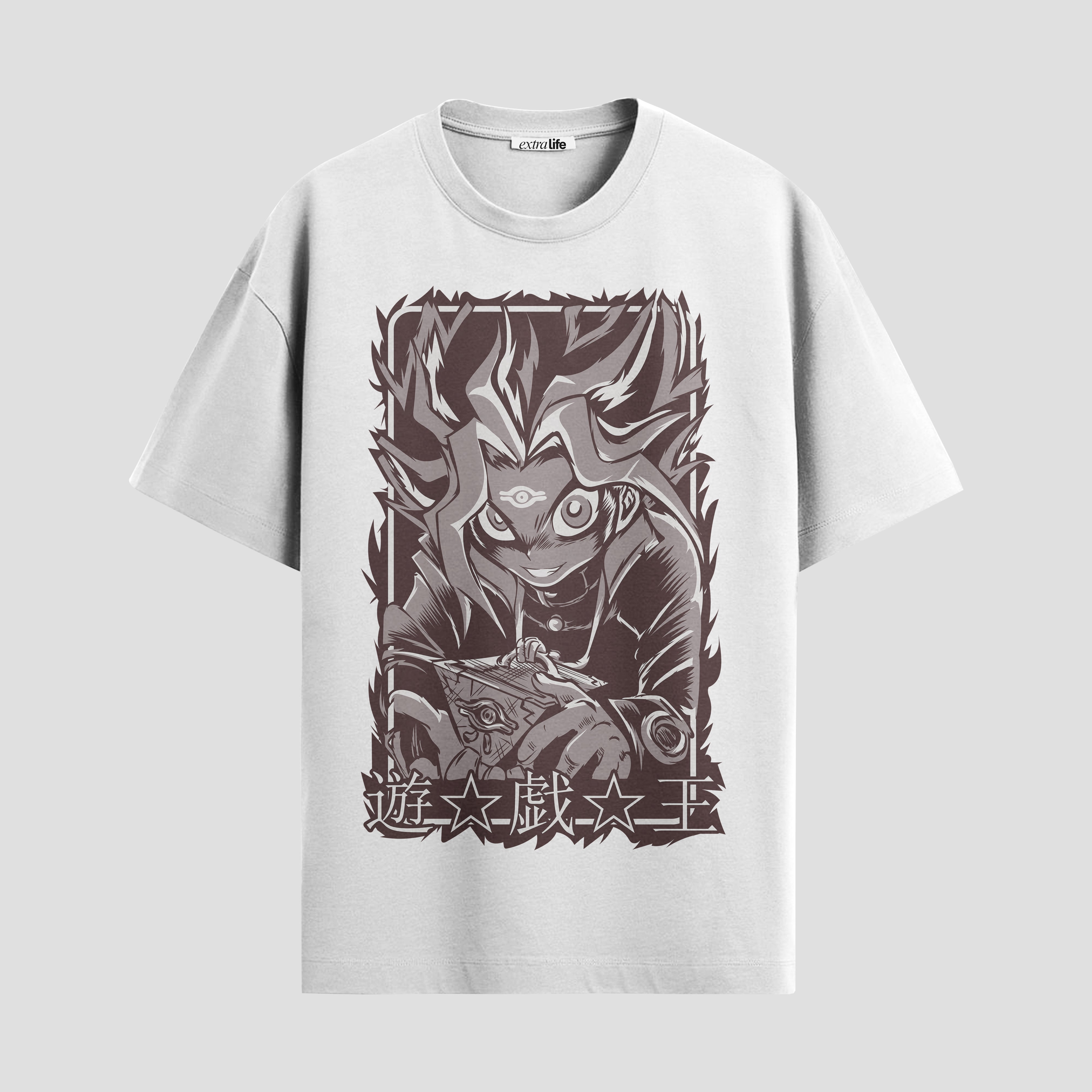 Playera urbana de anime y gaming ExtraLife MX, corte Standard Fit unisex ligero y transpirable en color Deep Black y Pure White, ropa de uso diario para gym y casual.