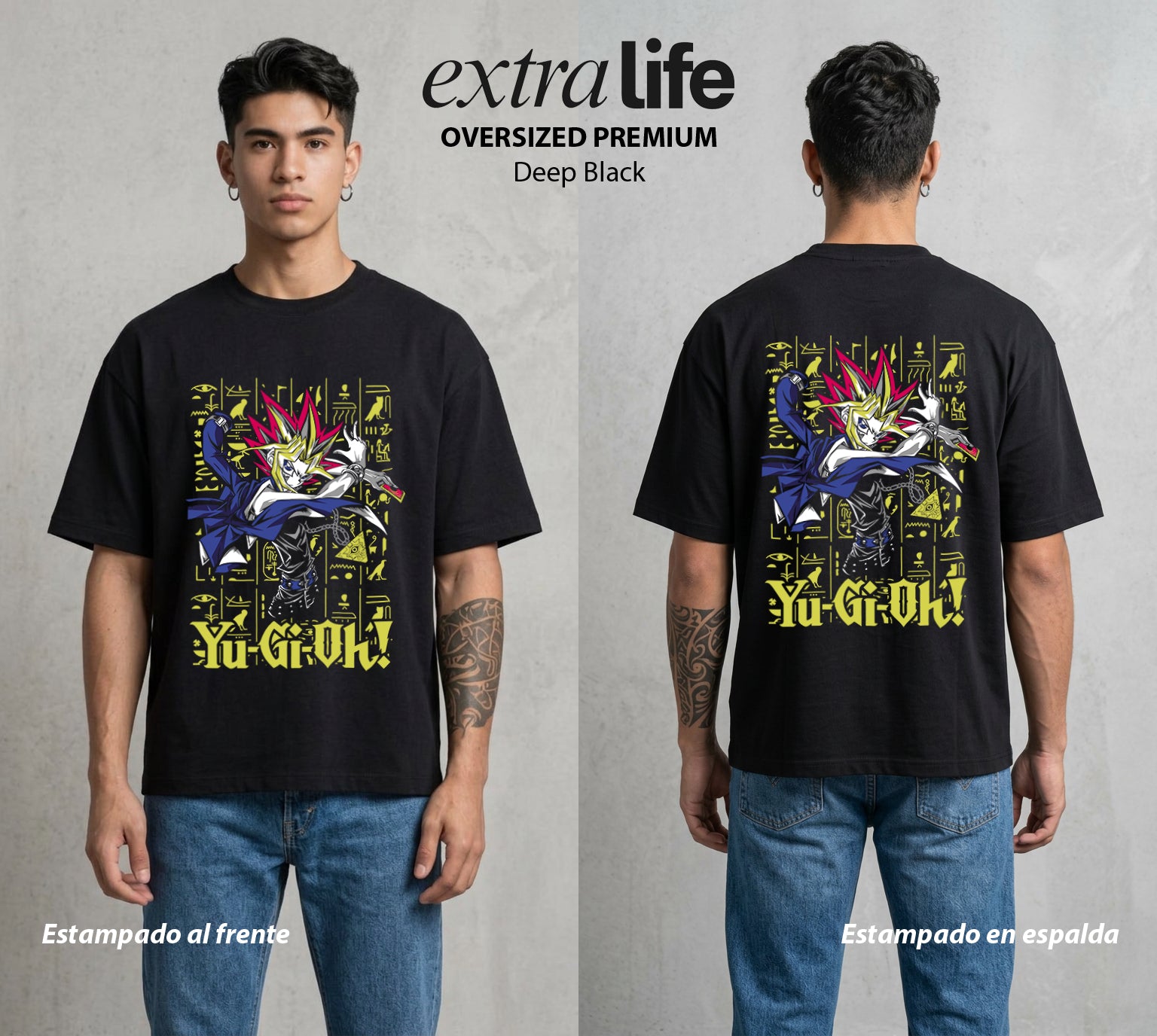 El Duelo del Destino | El Faraon del Duelo Chibi #04478 - Playera Oversized Premium | Deep Black - Foto en modelo