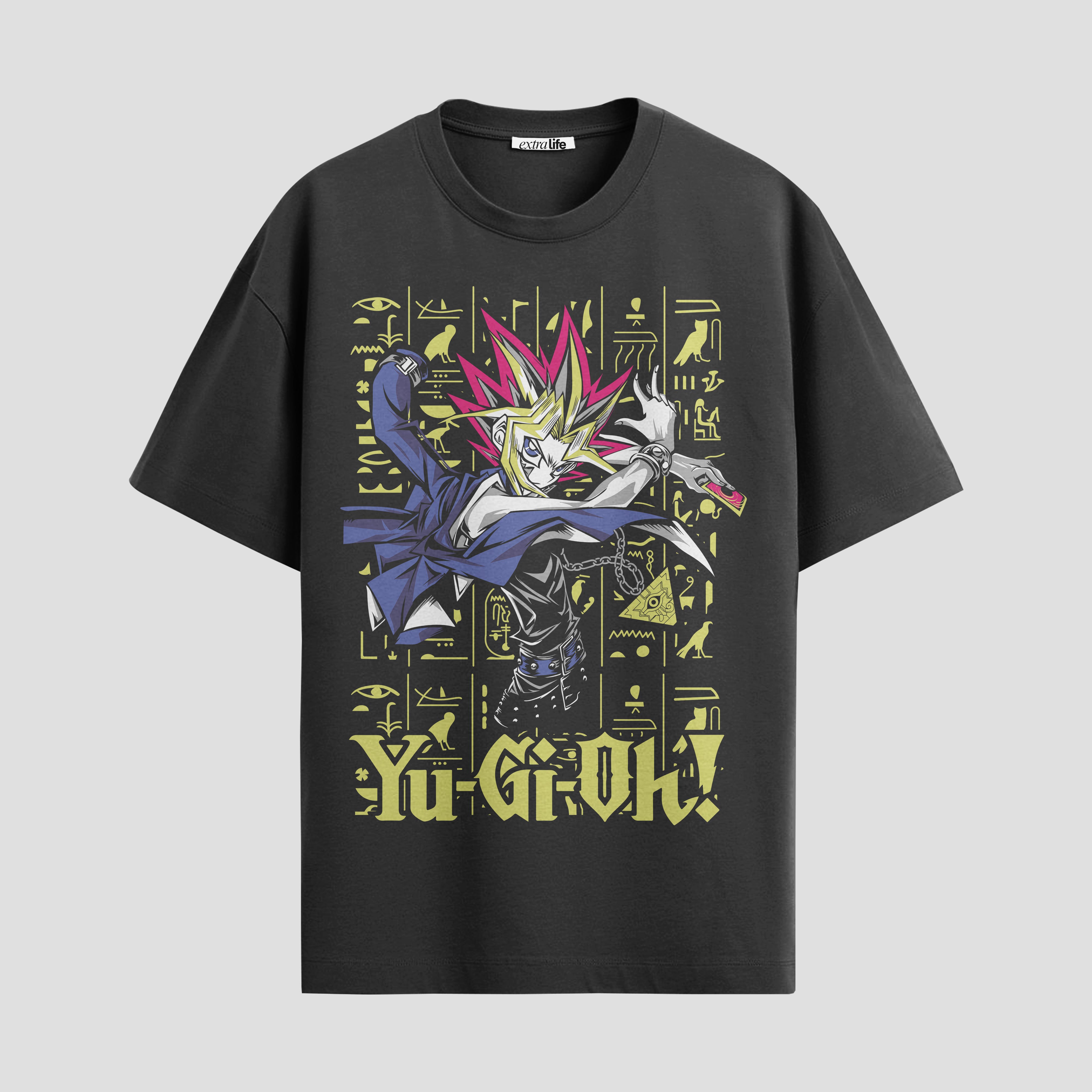 Playera urbana de anime y gaming ExtraLife MX, corte Standard Fit unisex ligero y transpirable en color Deep Black y Pure White, ropa de uso diario para gym y casual.