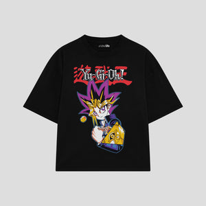 Playera streetwear premium de anime y gaming ExtraLife MX, corte boxy oversized drop shoulder heavyweight en color Deep Black y Off-White, moda urbana mexicana de culto.