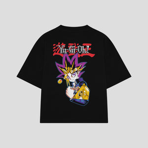 Playera streetwear premium de anime y gaming ExtraLife MX, corte boxy oversized drop shoulder heavyweight en color Deep Black y Off-White, moda urbana mexicana de culto.