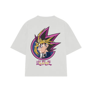 Playera streetwear premium de anime y gaming ExtraLife MX, corte boxy oversized drop shoulder heavyweight en color Deep Black y Off-White, moda urbana mexicana de culto.