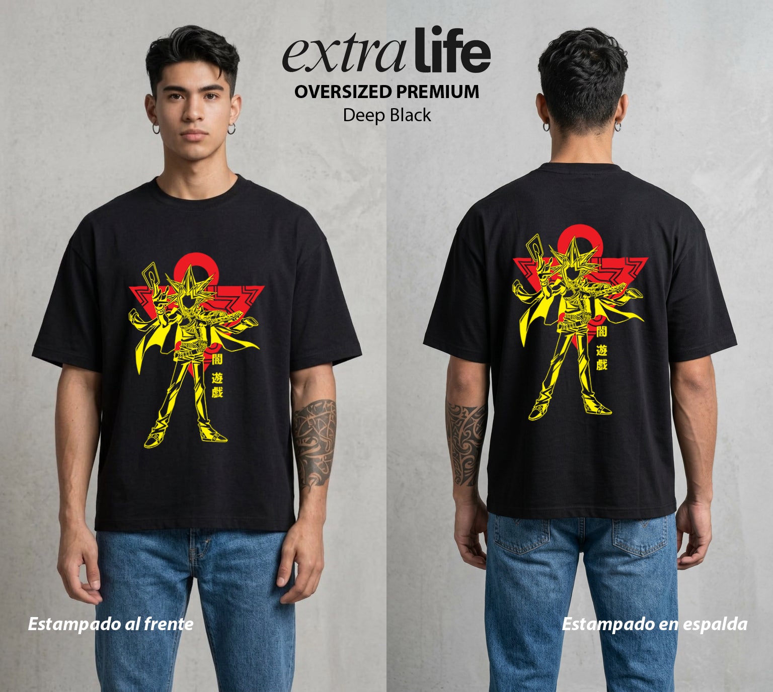 El Duelo del Destino | El Faraon del Duelo Chibi #04482 - Playera Oversized Premium | Deep Black - Foto en modelo