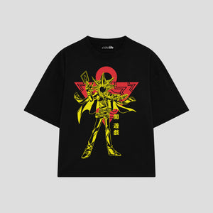 Playera streetwear premium de anime y gaming ExtraLife MX, corte boxy oversized drop shoulder heavyweight en color Deep Black y Off-White, moda urbana mexicana de culto.