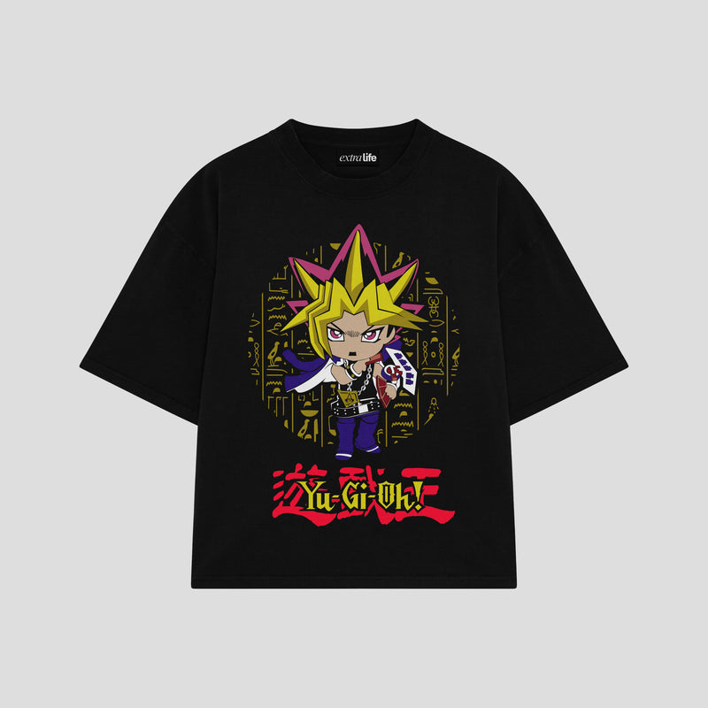 Playera streetwear premium de anime y gaming ExtraLife MX, corte boxy oversized drop shoulder heavyweight en color Deep Black y Off-White, moda urbana mexicana de culto.