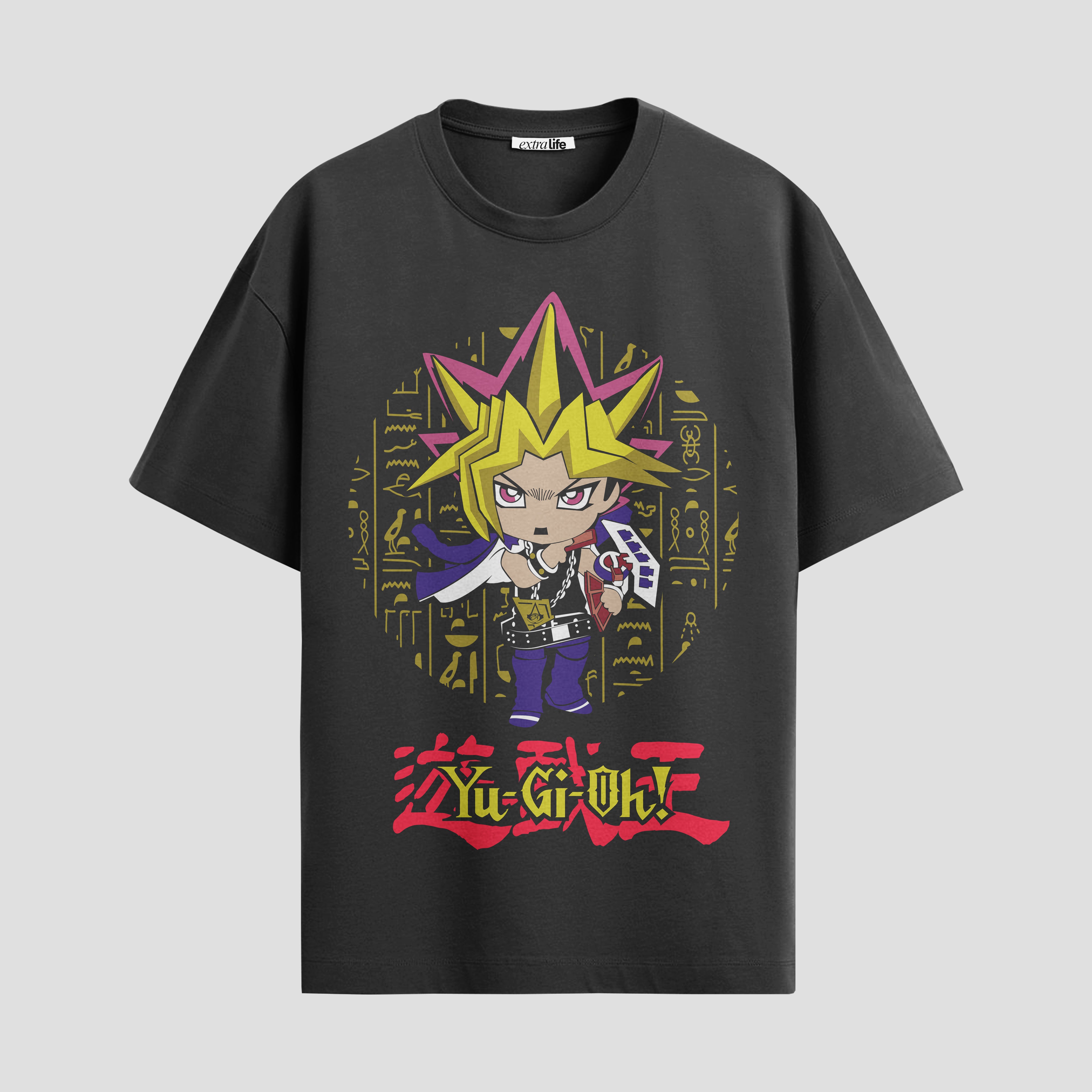 Playera urbana de anime y gaming ExtraLife MX, corte Standard Fit unisex ligero y transpirable en color Deep Black y Pure White, ropa de uso diario para gym y casual.