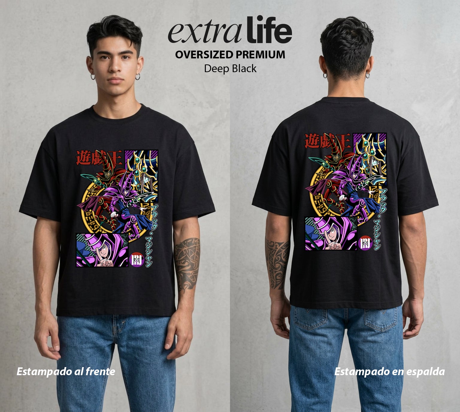 El Duelo del Destino | El Duelo del Faraon #04486 - Playera Oversized Premium | Deep Black - Foto en modelo