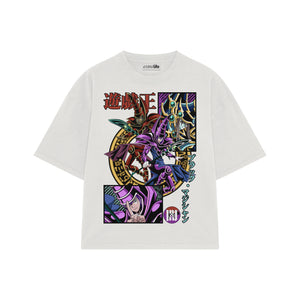 Playera streetwear premium de anime y gaming ExtraLife MX, corte boxy oversized drop shoulder heavyweight en color Deep Black y Off-White, moda urbana mexicana de culto.