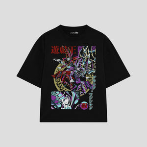 Playera streetwear premium de anime y gaming ExtraLife MX, corte boxy oversized drop shoulder heavyweight en color Deep Black y Off-White, moda urbana mexicana de culto.
