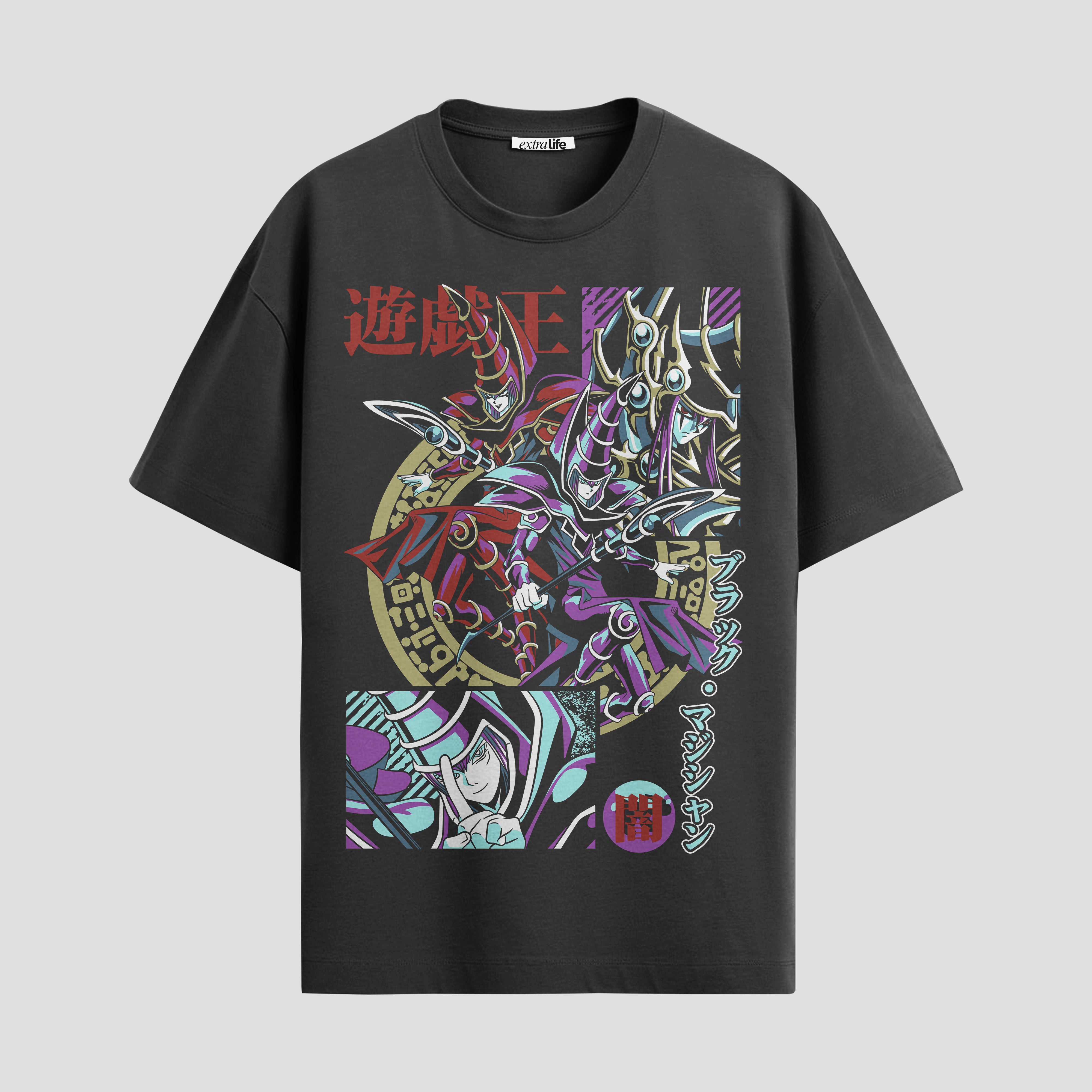 Playera urbana de anime y gaming ExtraLife MX, corte Standard Fit unisex ligero y transpirable en color Deep Black y Pure White, ropa de uso diario para gym y casual.
