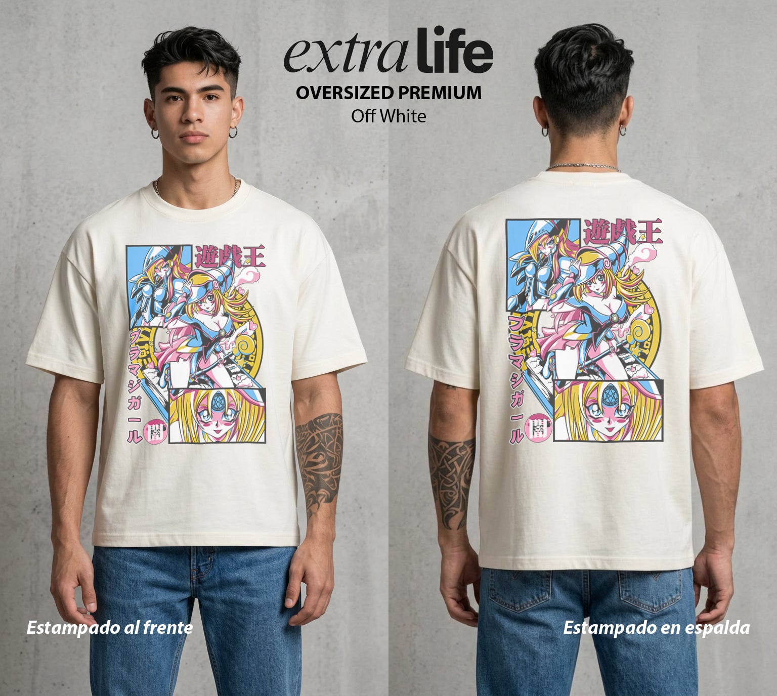 El Duelo del Destino | El Faraon del Duelo #04489 - Playera Oversized Premium | Off White - Foto en modelo