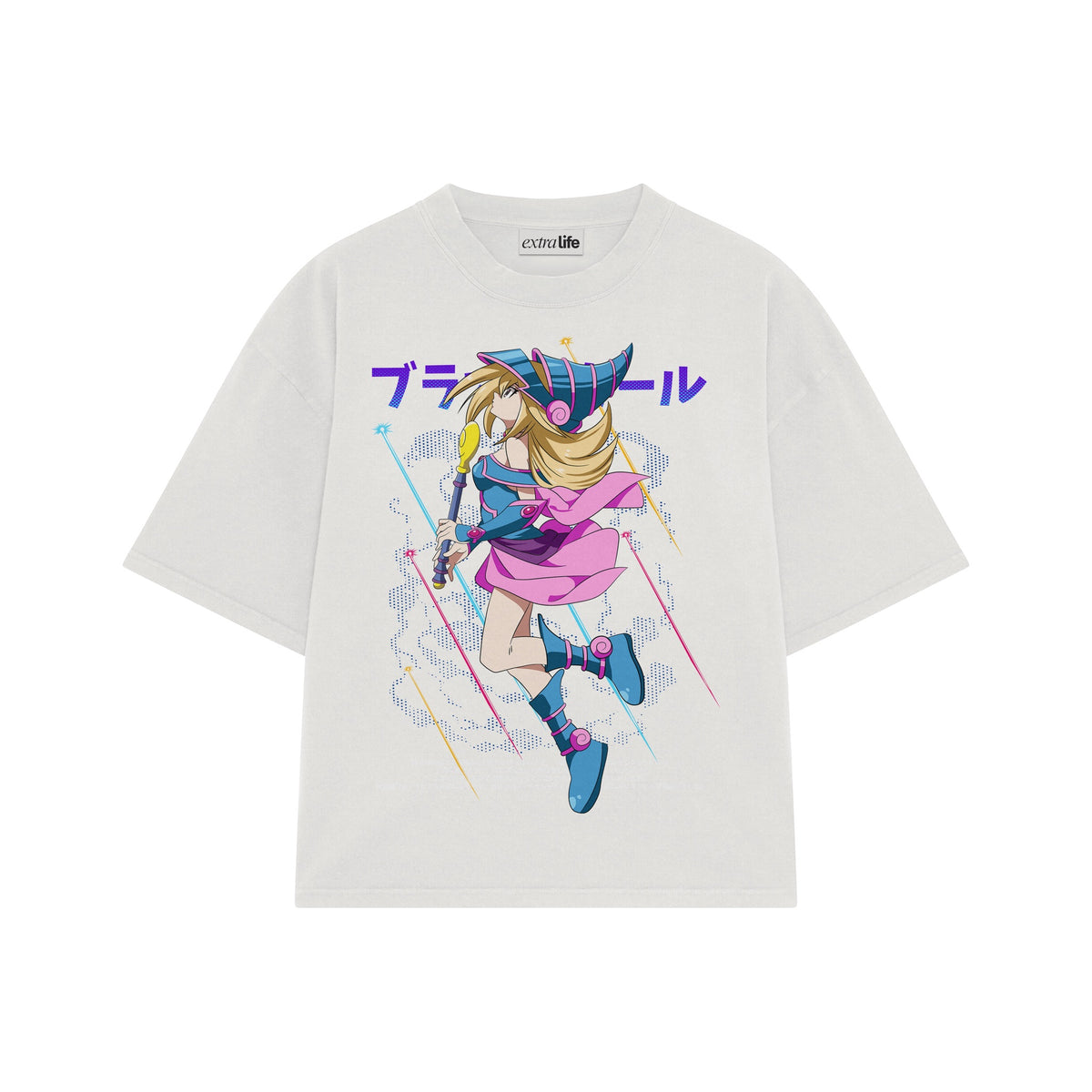 Playera streetwear premium de anime y gaming ExtraLife MX, corte oversized drop shoulder ligero y fresco en color Deep Black y Off-White, moda urbana mexicana de culto.