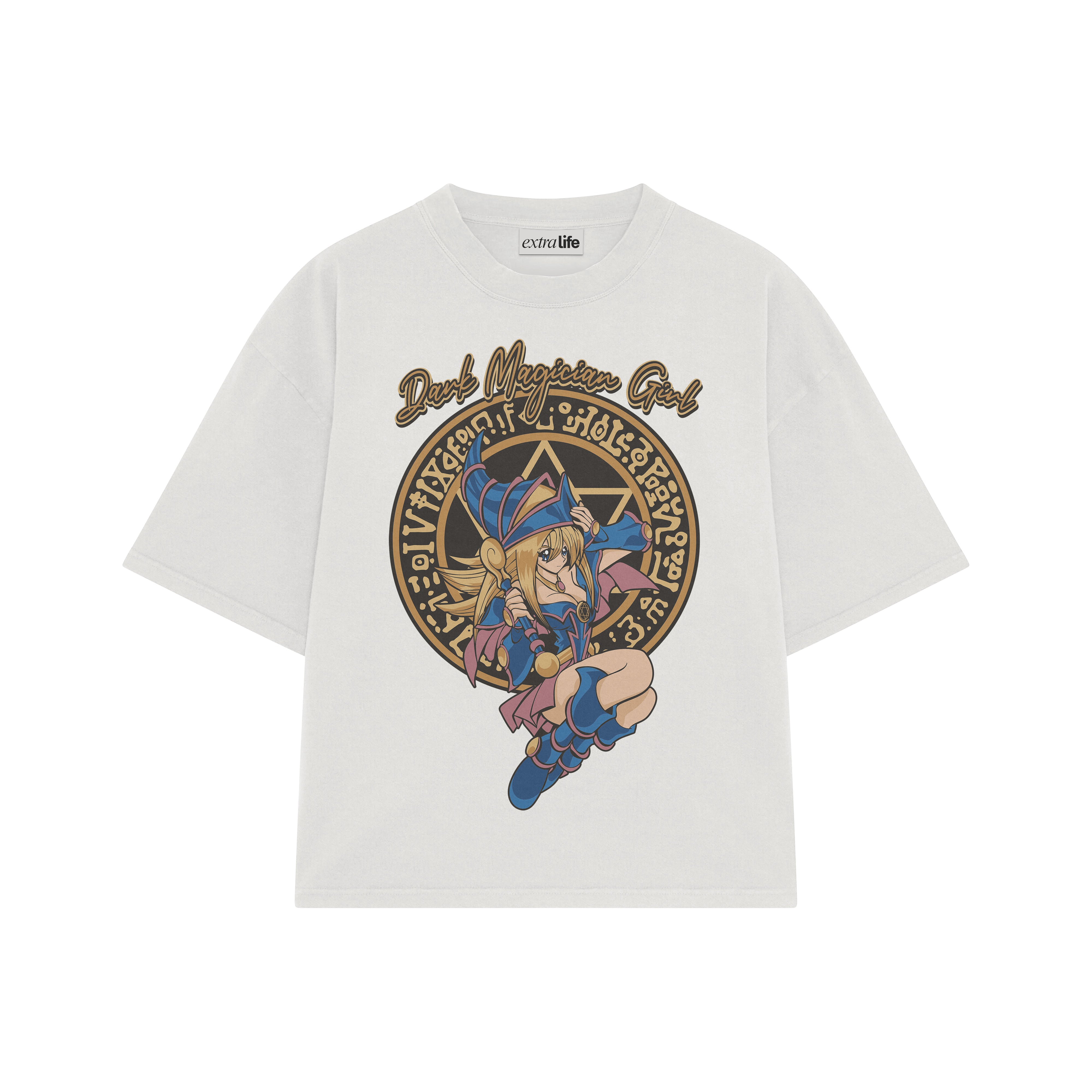 Playera streetwear premium de anime y gaming ExtraLife MX, corte boxy oversized drop shoulder heavyweight en color Deep Black y Off-White, moda urbana mexicana de culto.