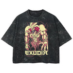 Playera streetwear premium de anime y gaming ExtraLife MX, corte boxy deluxe mineral wash heavyweight en color Acid Wash, moda urbana mexicana de culto.
