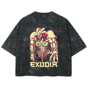 Playera streetwear premium de anime y gaming ExtraLife MX, corte boxy deluxe mineral wash heavyweight en color Acid Wash, moda urbana mexicana de culto.