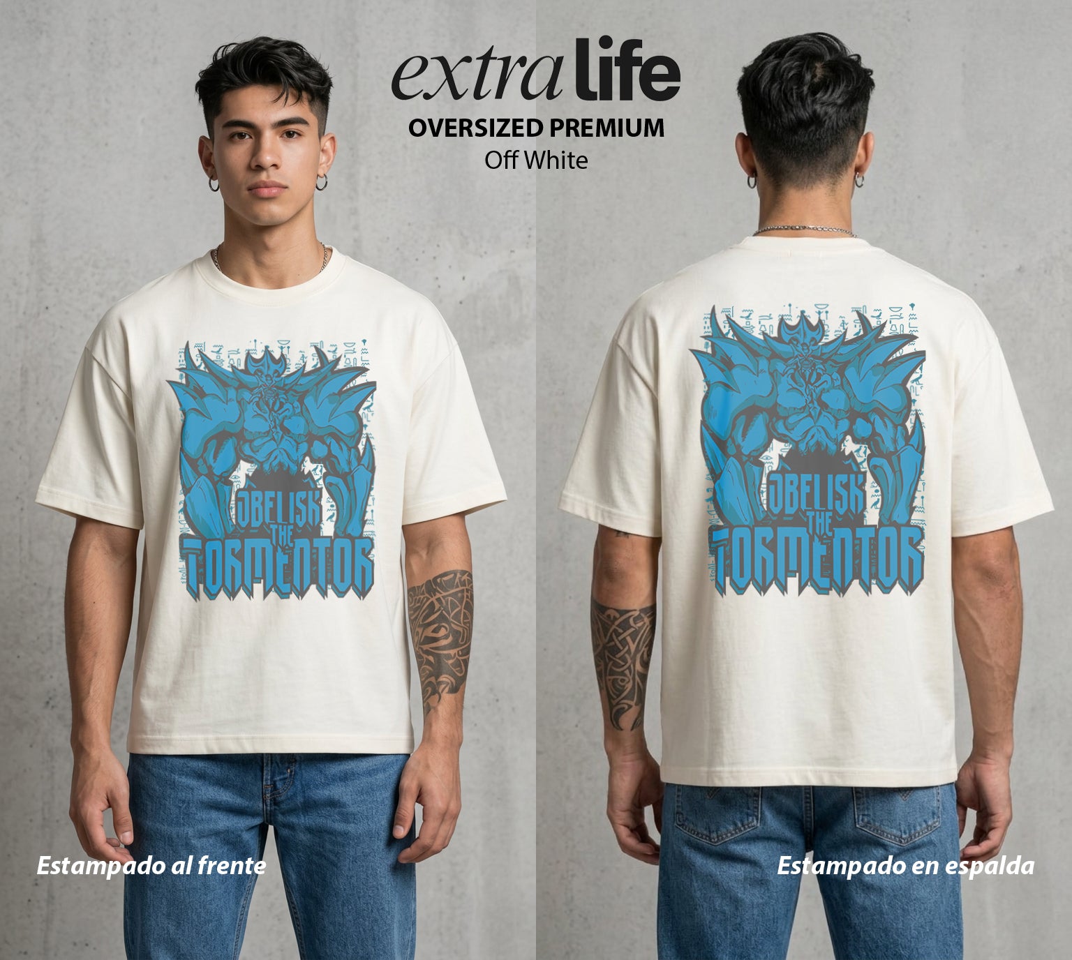 El Duelo del Destino | El Duelo del Faraon #04496 - Playera Oversized Premium | Off White - Foto en modelo