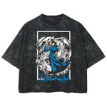 Playera streetwear premium de anime y gaming ExtraLife MX, corte boxy deluxe mineral wash heavyweight en color Acid Wash, moda urbana mexicana de culto.