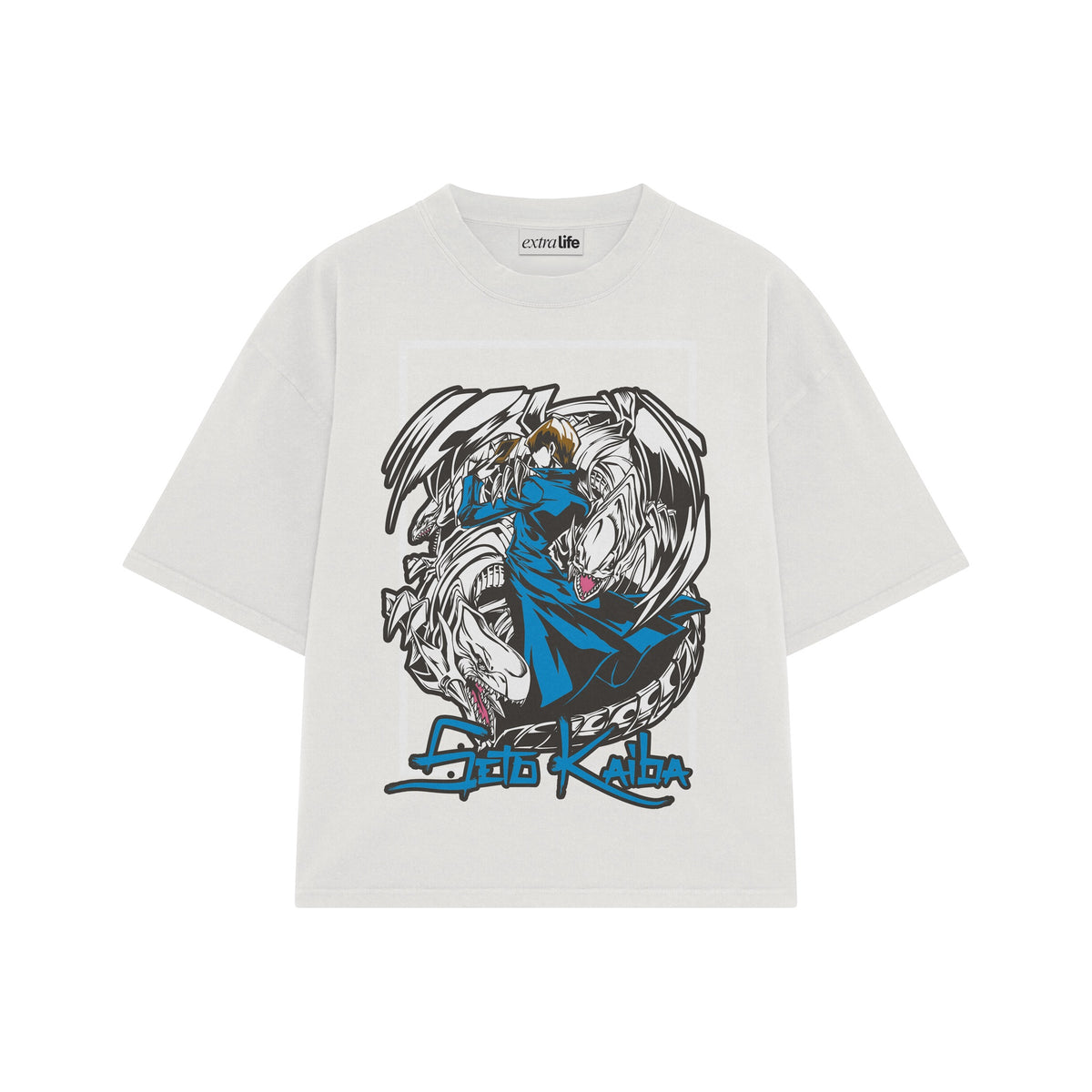 Playera streetwear premium de anime y gaming ExtraLife MX, corte oversized drop shoulder ligero y fresco en color Deep Black y Off-White, moda urbana mexicana de culto.