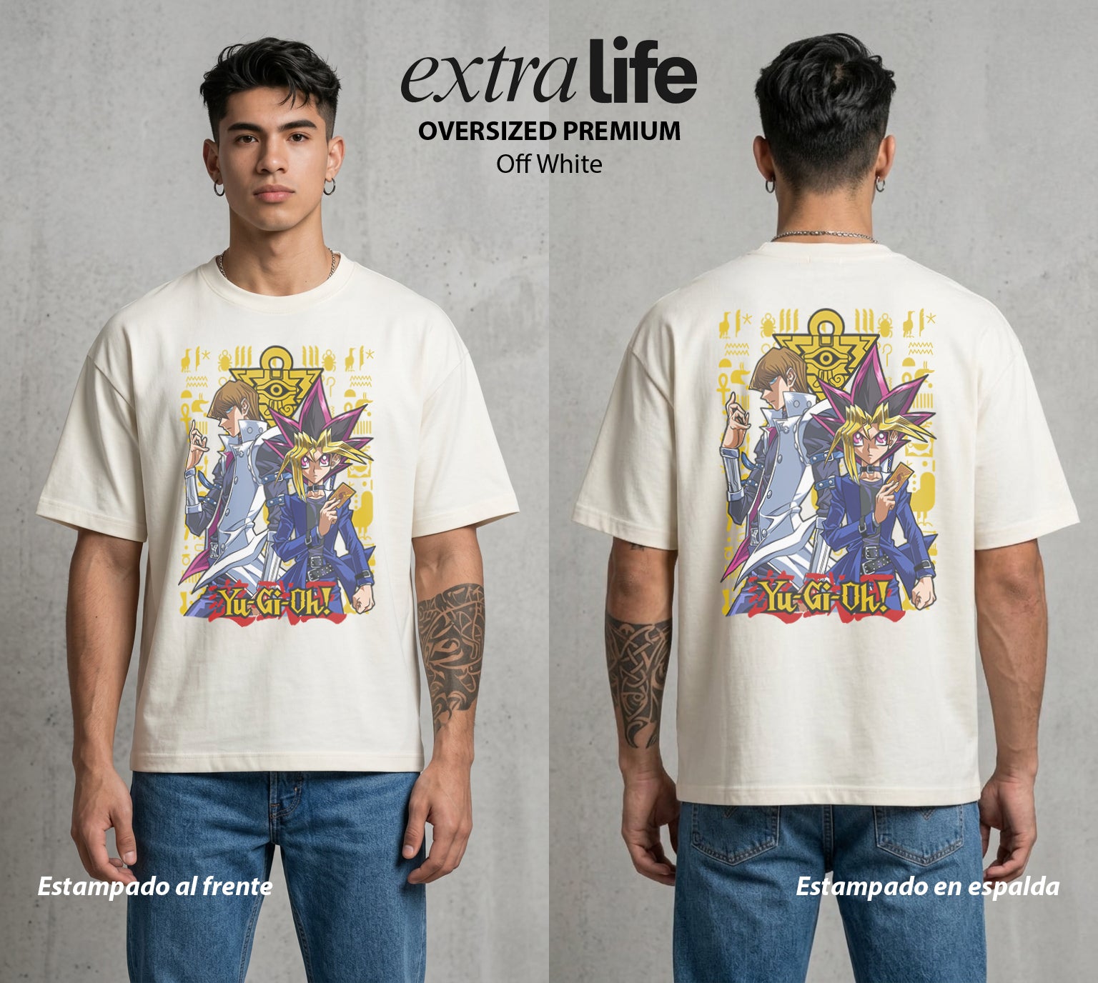 El Duelo del Destino | El Faraon del Duelo #04499 - Playera Oversized Premium | Off White - Foto en modelo
