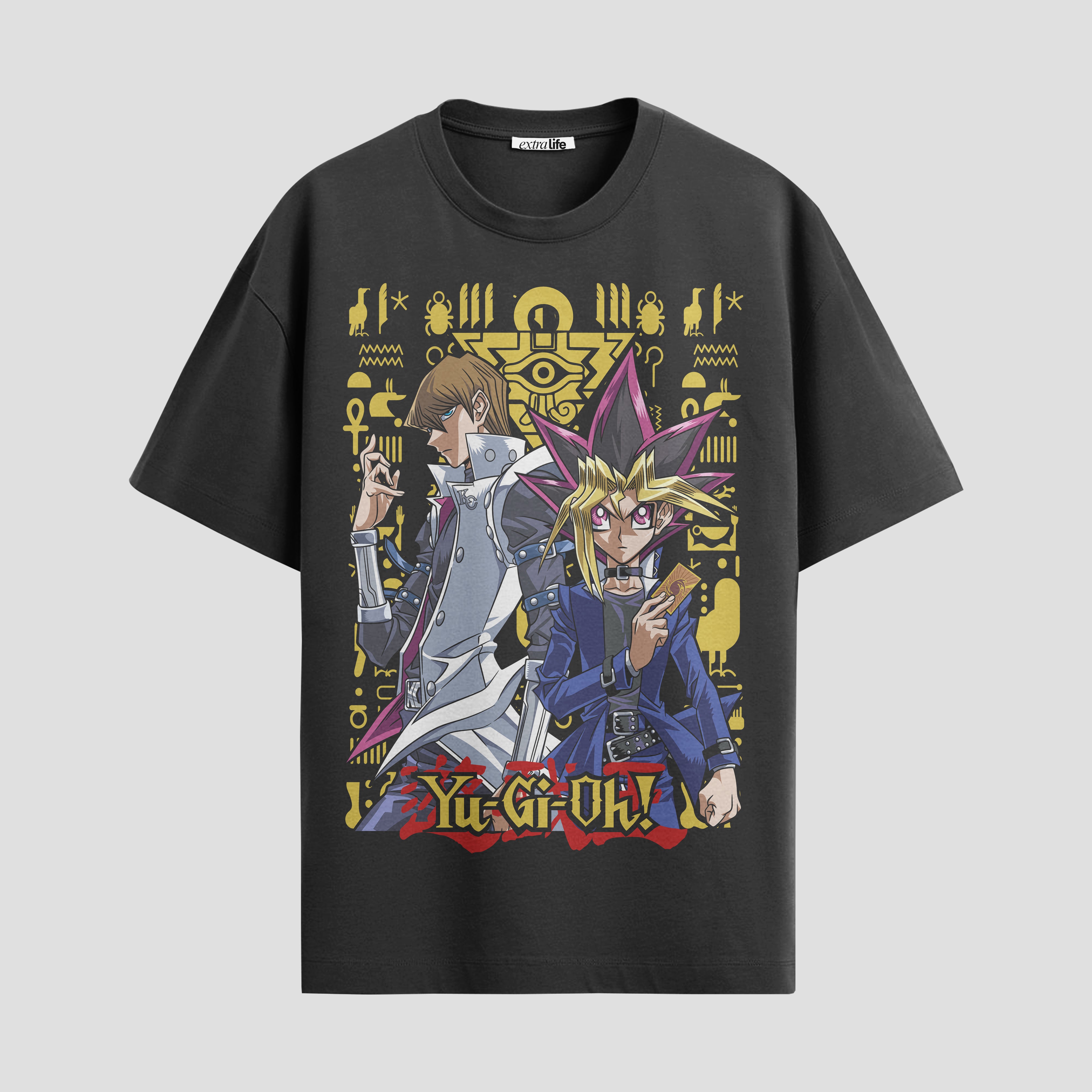 Playera urbana de anime y gaming ExtraLife MX, corte Standard Fit unisex ligero y transpirable en color Deep Black y Pure White, ropa de uso diario para gym y casual.
