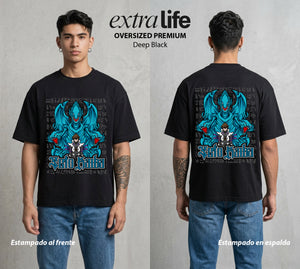 El Duelo del Destino | El Duelo del Faraon #04500 - Playera Oversized Premium | Deep Black - Foto en modelo