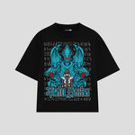 Playera streetwear premium de anime y gaming ExtraLife MX, corte boxy oversized drop shoulder heavyweight en color Deep Black y Off-White, moda urbana mexicana de culto.