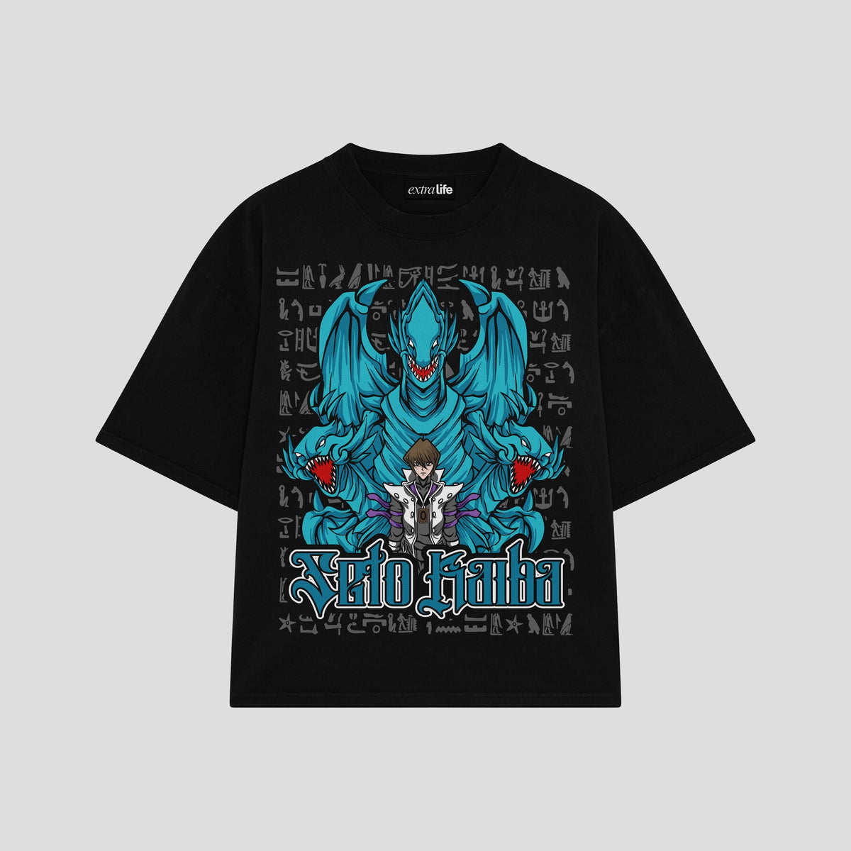 Playera streetwear premium de anime y gaming ExtraLife MX, corte oversized drop shoulder ligero y fresco en color Deep Black y Off-White, moda urbana mexicana de culto.