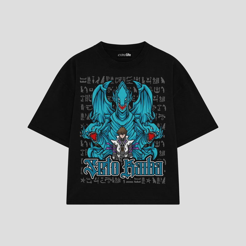 Playera streetwear premium de anime y gaming ExtraLife MX, corte boxy oversized drop shoulder heavyweight en color Deep Black y Off-White, moda urbana mexicana de culto.