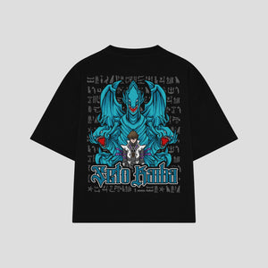 Playera streetwear premium de anime y gaming ExtraLife MX, corte boxy oversized drop shoulder heavyweight en color Deep Black y Off-White, moda urbana mexicana de culto.