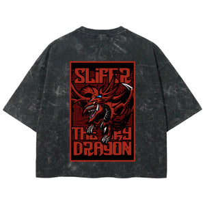Playera streetwear premium de anime y gaming ExtraLife MX, corte boxy deluxe mineral wash heavyweight en color Acid Wash, moda urbana mexicana de culto.