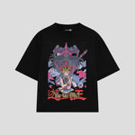Playera streetwear premium de anime y gaming ExtraLife MX, corte boxy oversized drop shoulder heavyweight en color Deep Black y Off-White, moda urbana mexicana de culto.